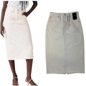 Levi’s Premium White Denim Midi Skirt W27 (Women’s 4) High Rise NWT
